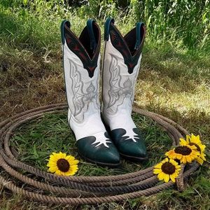 Vintage inlay festival Cowboy western boots teal